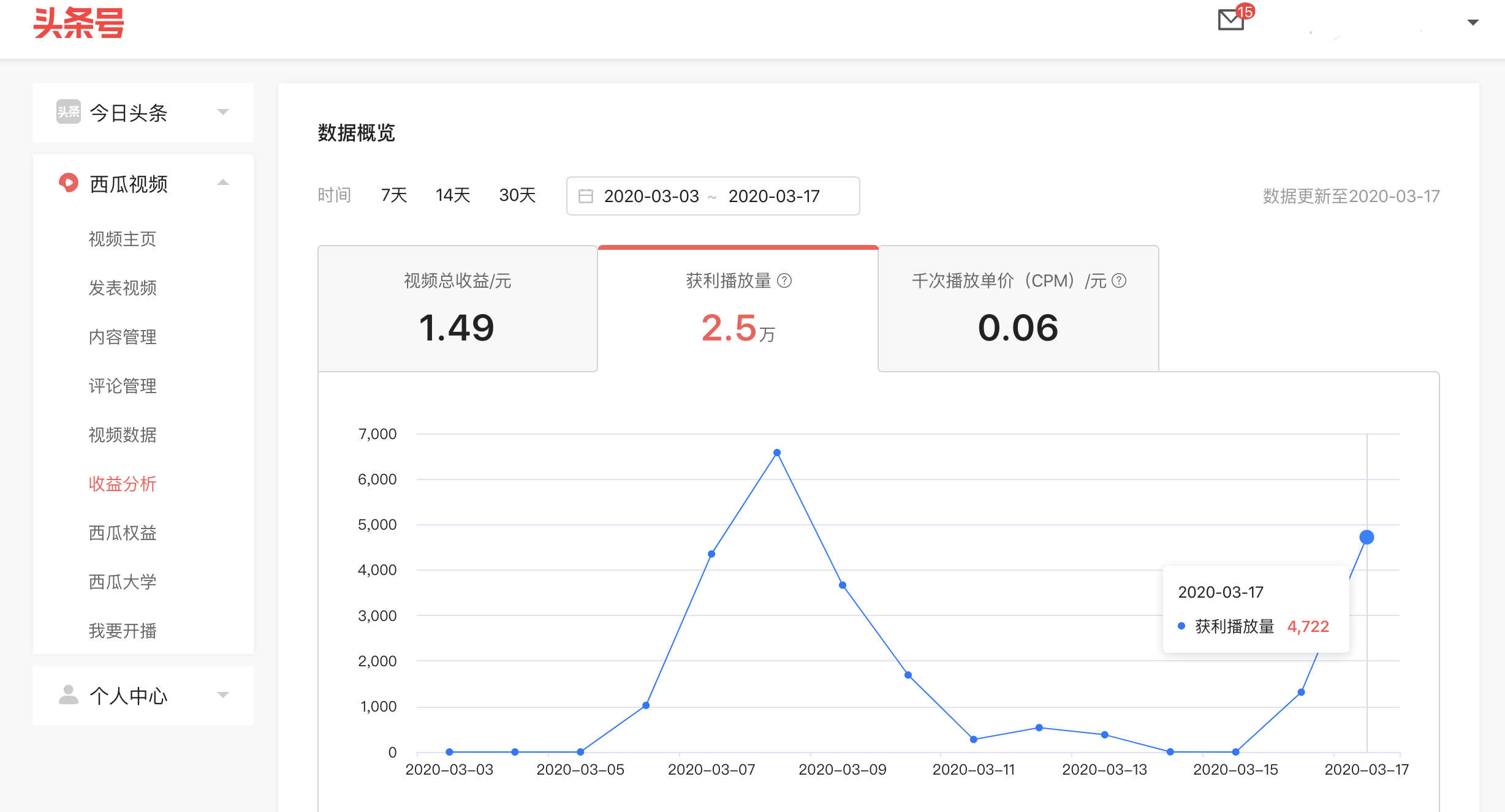 关于头条号平台西瓜视频收益明细调整的公告